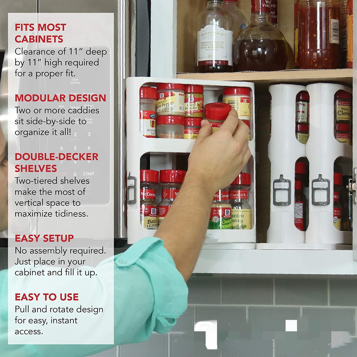 Double Tier Spice Rack: Rotating Kitchen Organizer