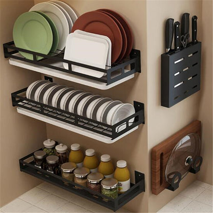 Black Kitchen Organizer: Dish Drain Rack Corner Shelf