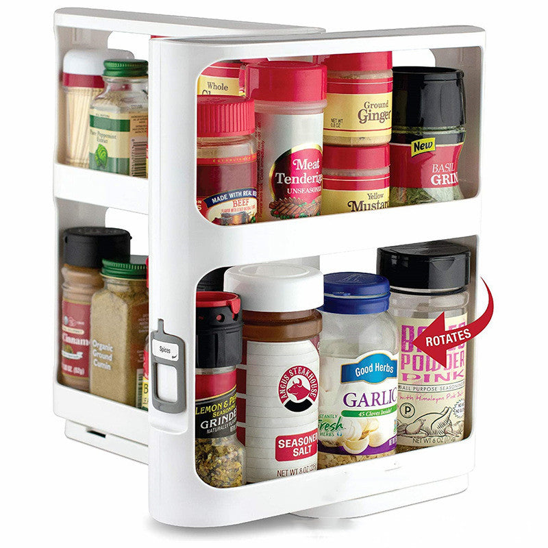 Double Tier Spice Rack: Rotating Kitchen Organizer