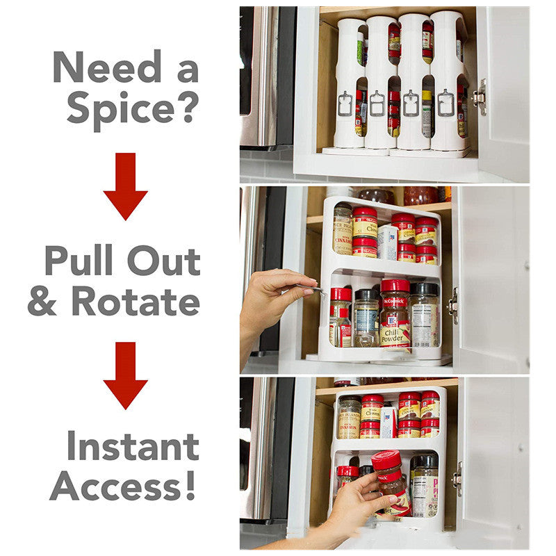 Double Tier Spice Rack: Rotating Kitchen Organizer