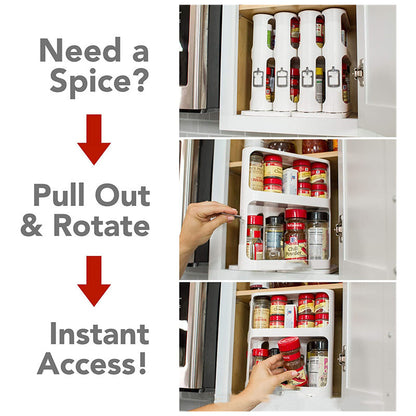 Double Tier Spice Rack: Rotating Kitchen Organizer